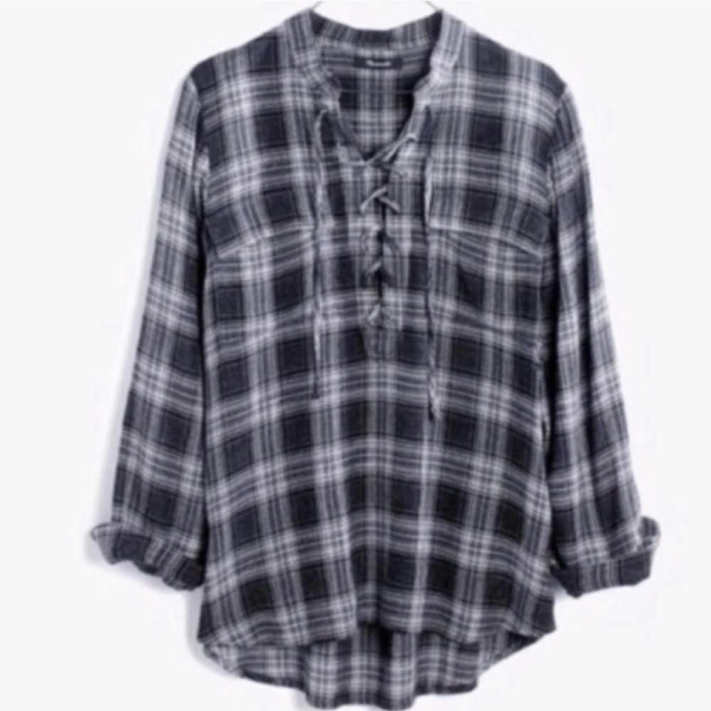 NEW Madewell terrace lace up shirt in Owens plaid
